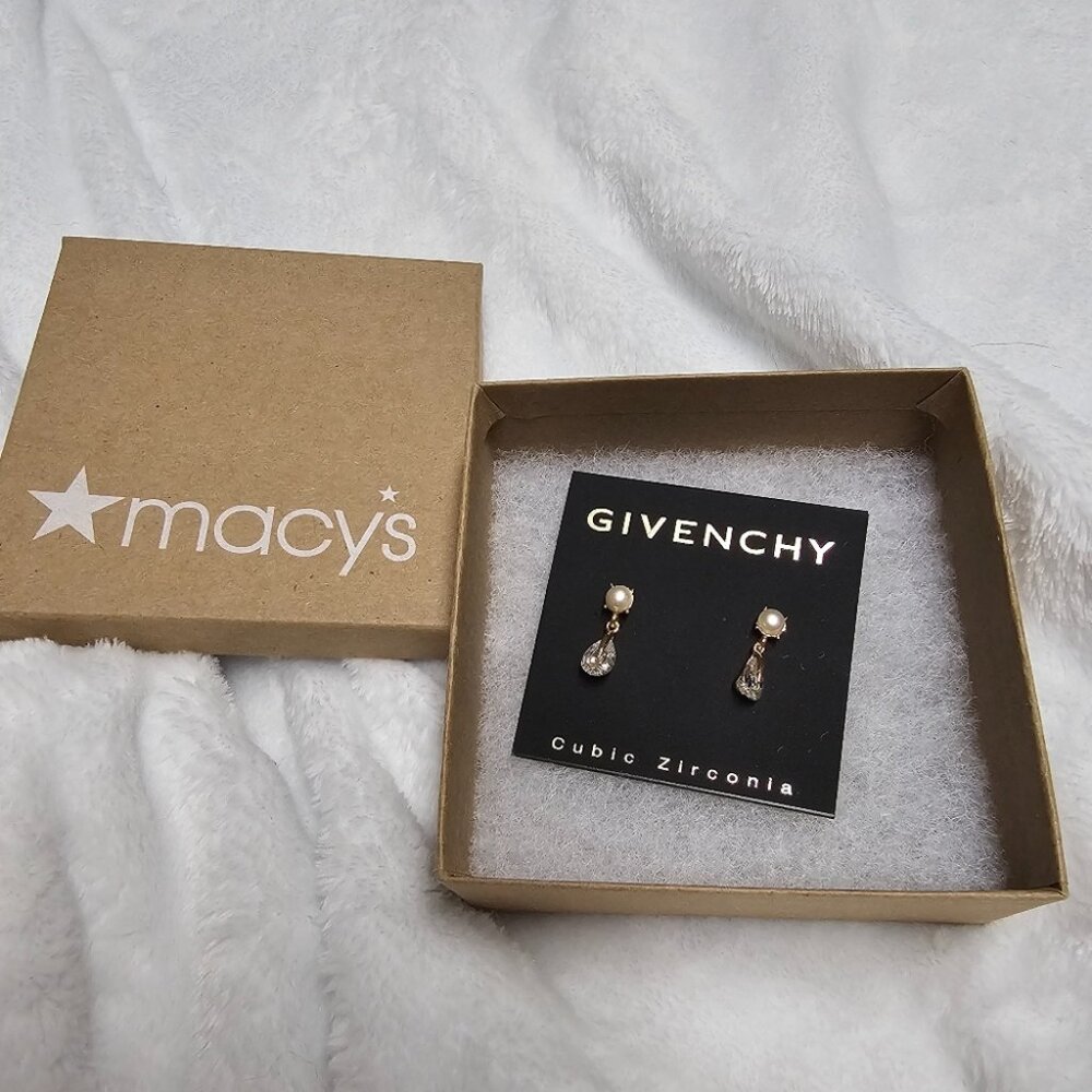 Givenchy Faux-Pearl Cubic Zirconia Gold Tone Drop Earrings